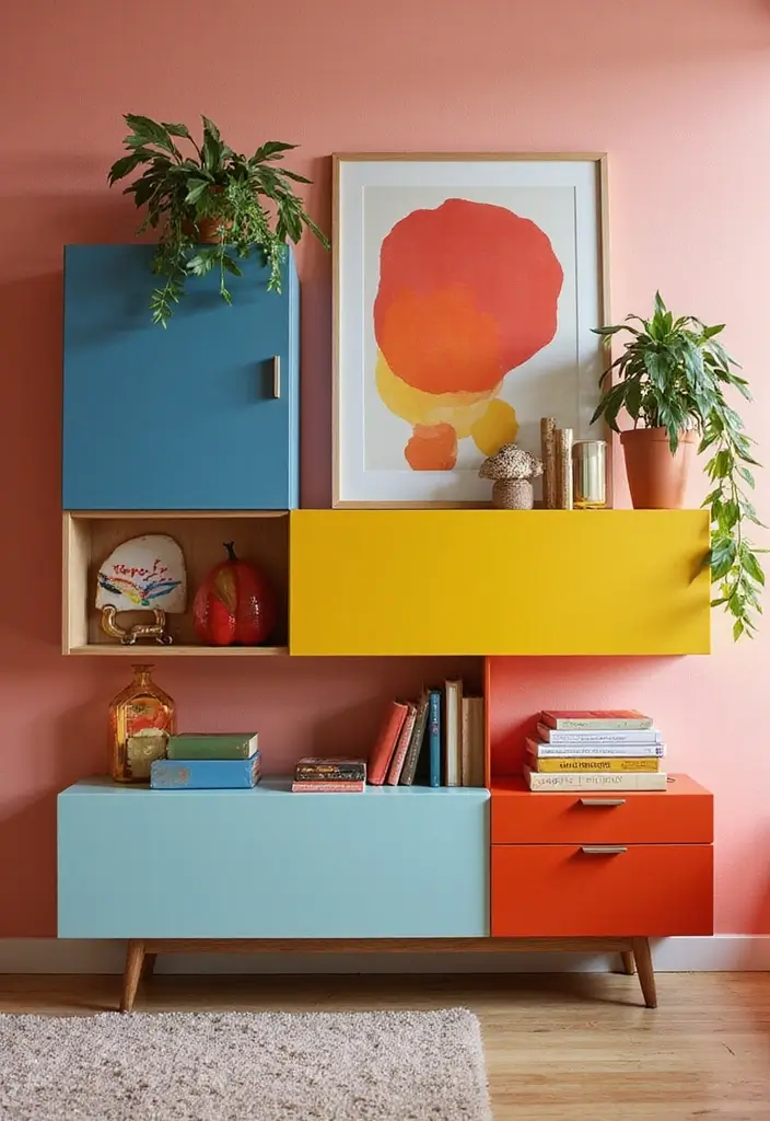 28 Wall Units Living Room Built Ins That Look Custom and Smart - 24. Color Blocking Techniques