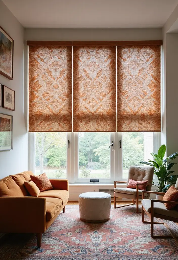 28 Window Dressing Ideas Living Room That Add Style and Privacy - 15. Sustainable Geometric Blinds