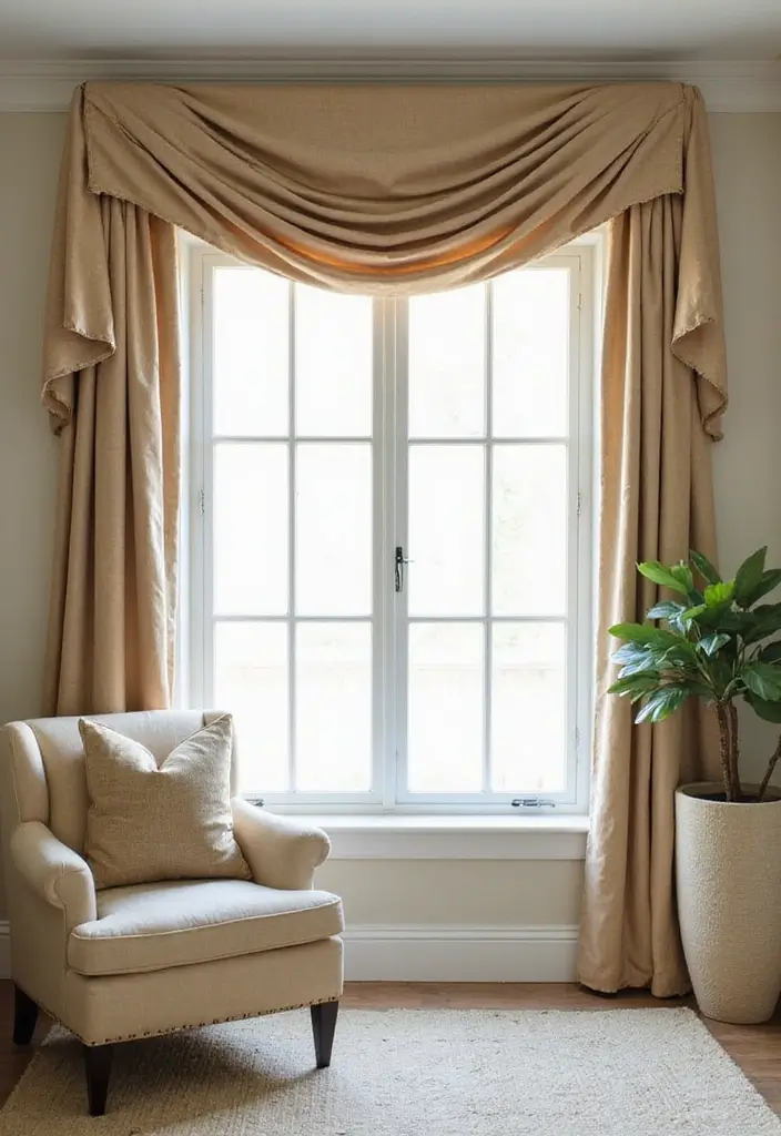 28 Window Dressing Ideas Living Room That Add Style and Privacy - 19. Fabric Wrapped Cornices