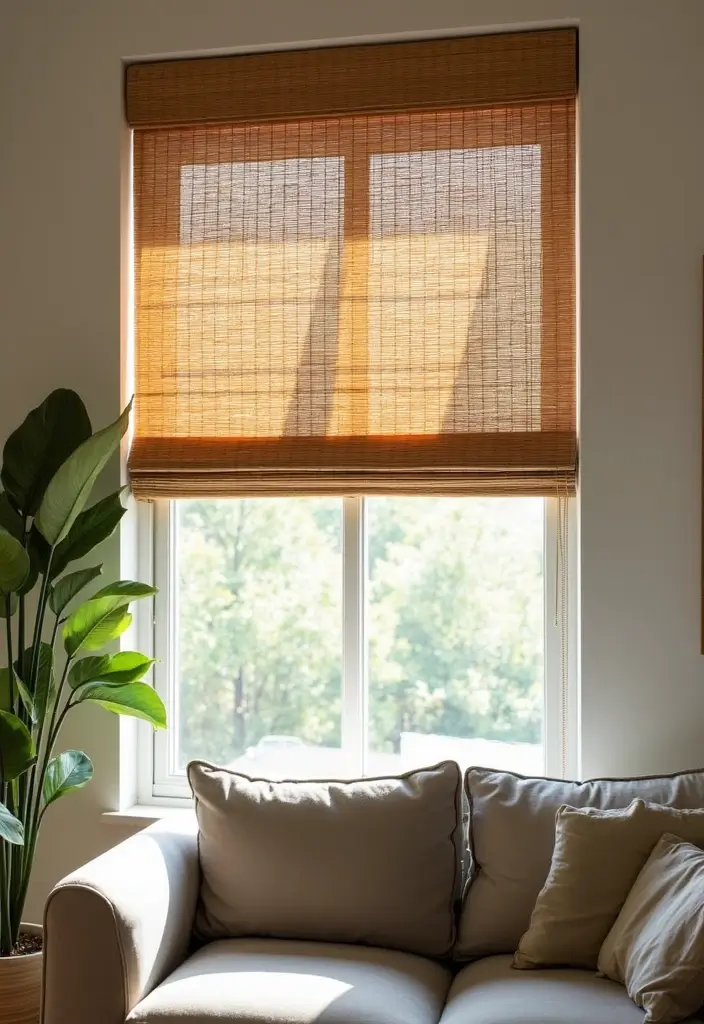 28 Window Dressing Ideas Living Room That Add Style and Privacy - 2. Bamboo Shades