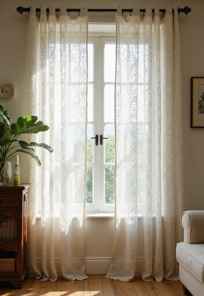 28 Window Dressing Ideas Living Room That Add Style and Privacy - 23. Sustainable Lace Curtains