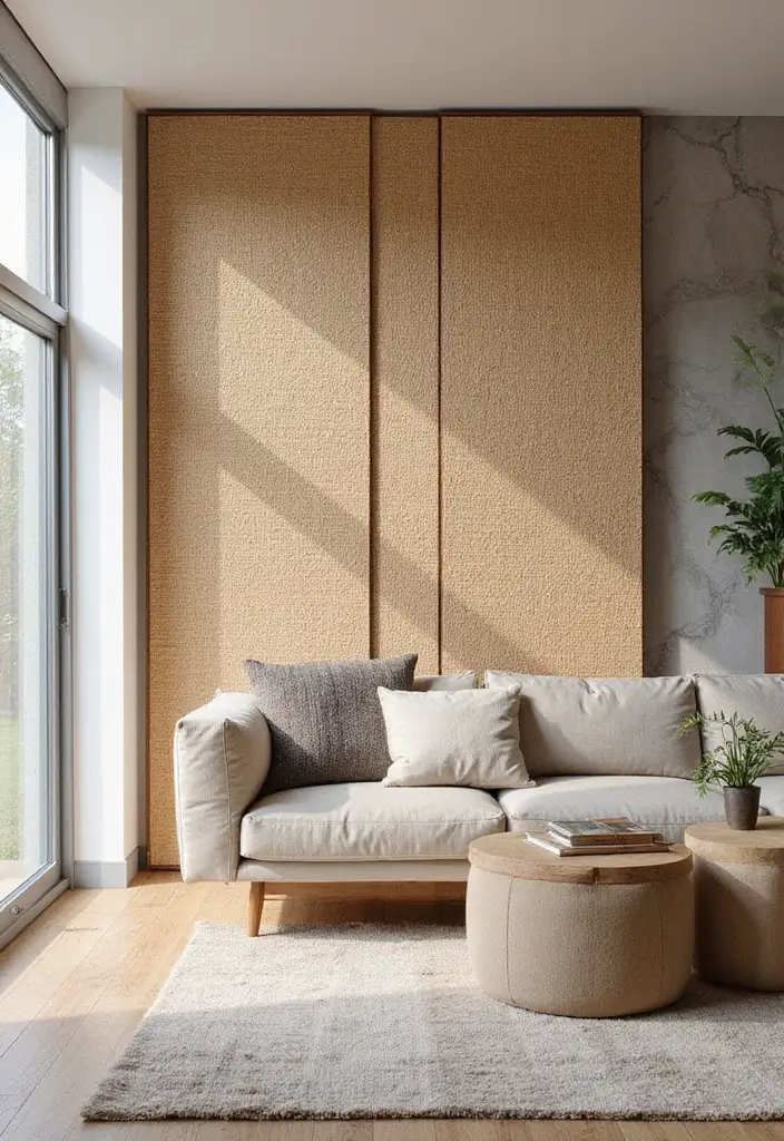 28 Window Dressing Ideas Living Room That Add Style and Privacy - 24. Minimalist Natural Fiber Screens