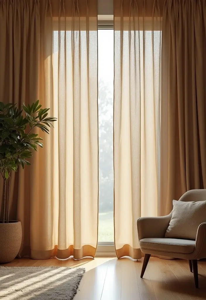 28 Window Dressing Ideas Living Room That Add Style and Privacy - 25. Nature-Inspired Wood Panel Curtains