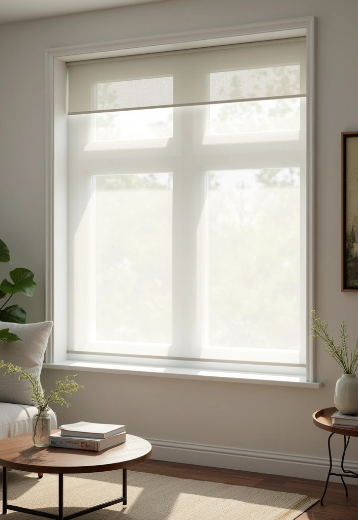 28 Window Dressing Ideas Living Room That Add Style and Privacy - 27. Minimalist Sheer Roller Shades