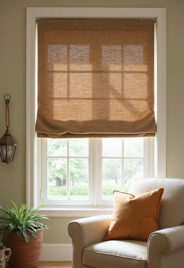 28 Window Dressing Ideas Living Room That Add Style and Privacy - 7. Natural Fiber Roman Shades