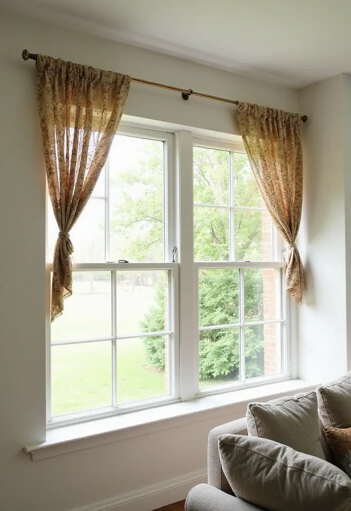 28 Window Dressing Ideas Living Room That Add Style and Privacy - 9. Tie-Up Shades from Recycled Fabrics