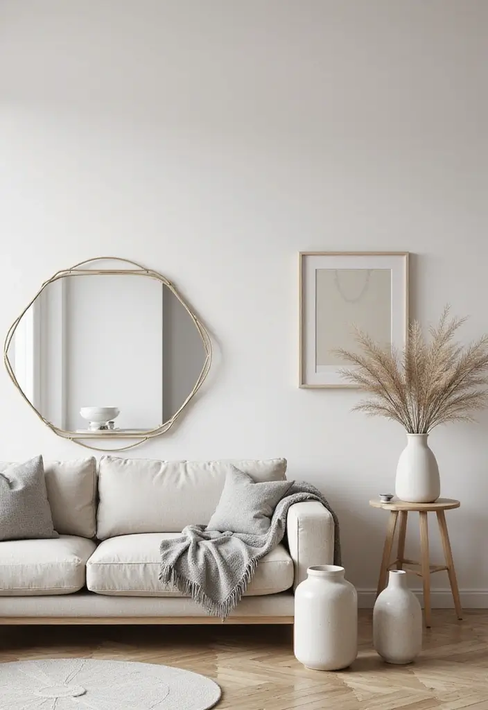29 Corner Mirror Decor Living Room Ideas That Add Depth and Light - 2. Minimalist Chic with Geometric Shapes