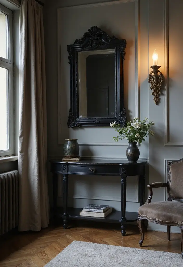 29 Corner Mirror Decor Living Room Ideas That Add Depth and Light - 23. Classic Elegance with a Black Frame