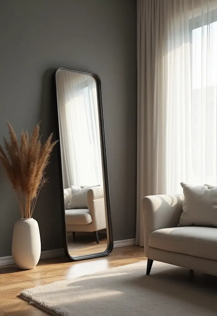 29 Corner Mirror Decor Living Room Ideas That Add Depth and Light - 27. Contemporary Elegance with Smart Mirrors