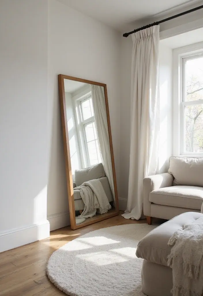 29 Corner Mirror Decor Living Room Ideas That Add Depth and Light - 4. Create an Illusion of Space with Large Full-Length Mirrors