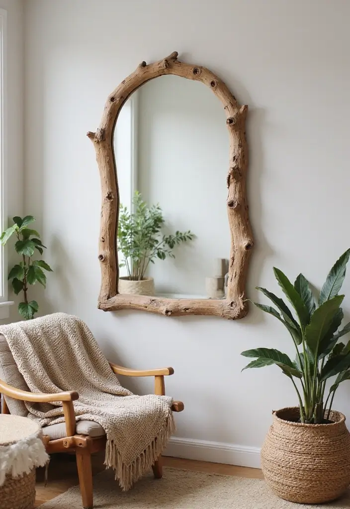 29 Corner Mirror Decor Living Room Ideas That Add Depth and Light - 7. Boho Chic with Natural Elements