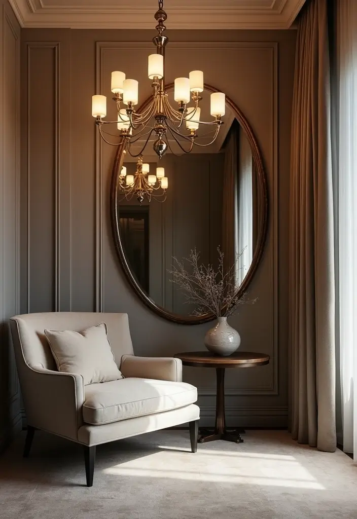 29 Corner Mirror Decor Living Room Ideas That Add Depth and Light - 9. Statement Lighting with a Mirror Feature