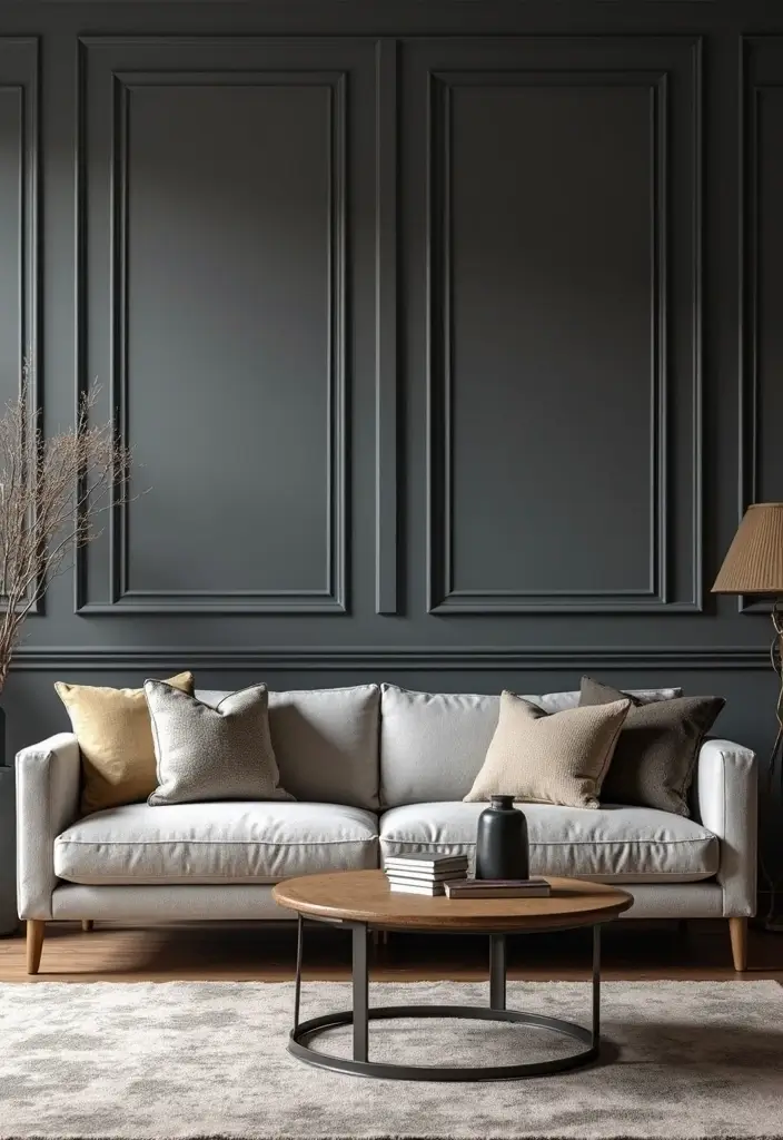 29 Dark Gray Living Room Ideas That Look Modern and Sophisticated - 12. Textured Wall Treatments
