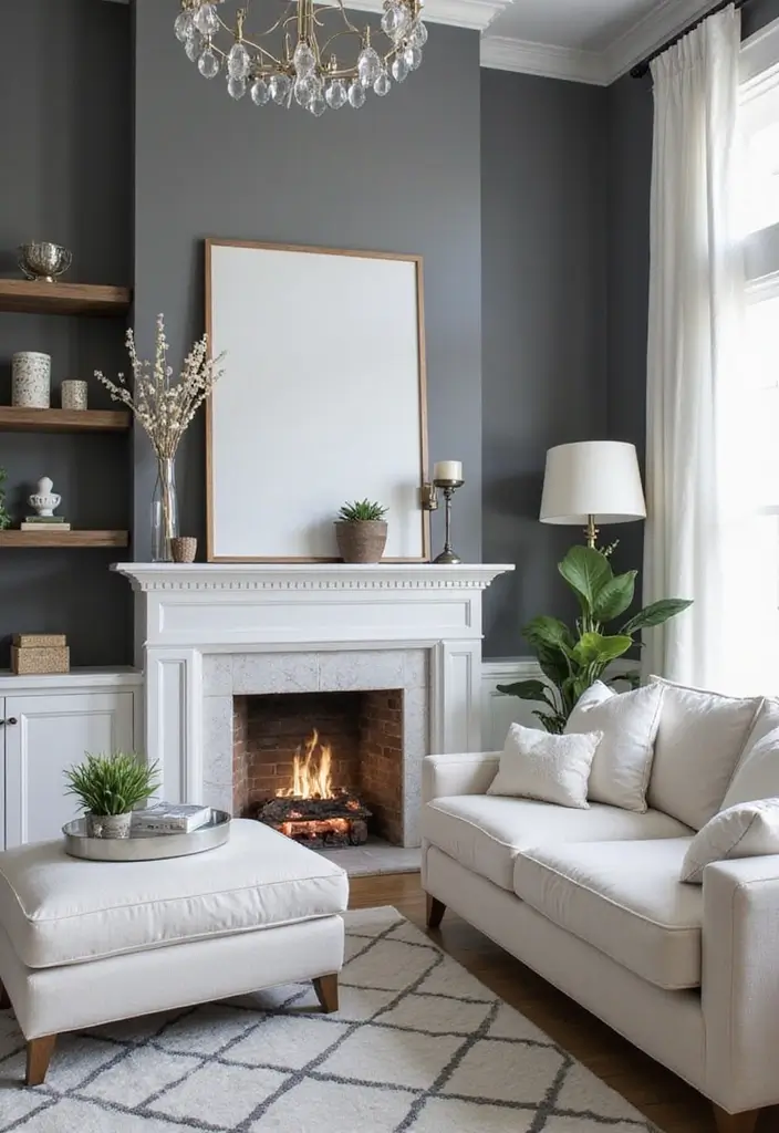29 Dark Gray Living Room Ideas That Look Modern and Sophisticated - 16. Dark Gray with Bright White Accents