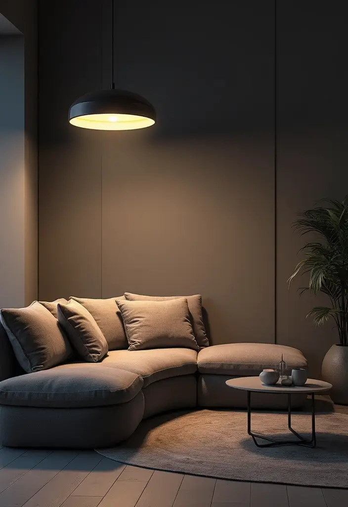 29 Dark Gray Living Room Ideas That Look Modern and Sophisticated - 23. Layered Lighting for Ambiance