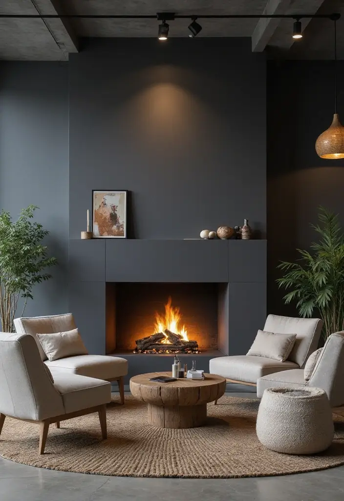29 Dark Gray Living Room Ideas That Look Modern and Sophisticated - 24. Cozy Fireplaces