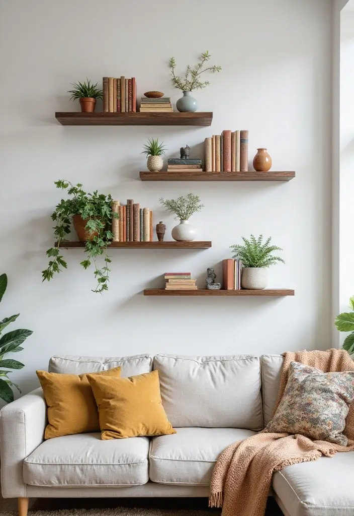 29 Decor Wall in Living Room Ideas That Add Personality and Depth - 10. Artistic Shelves