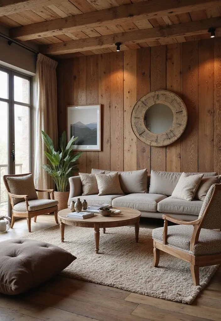 29 Decor Wall in Living Room Ideas That Add Personality and Depth - 16. Rustic Wood Panels