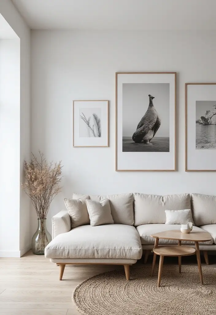 29 Decor Wall in Living Room Ideas That Add Personality and Depth - 19. Minimalist Art Display