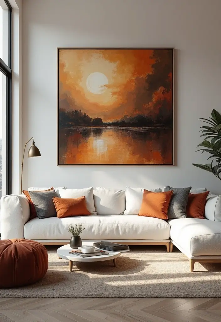 29 Decor Wall in Living Room Ideas That Add Personality and Depth - 21. Oversized Artwork