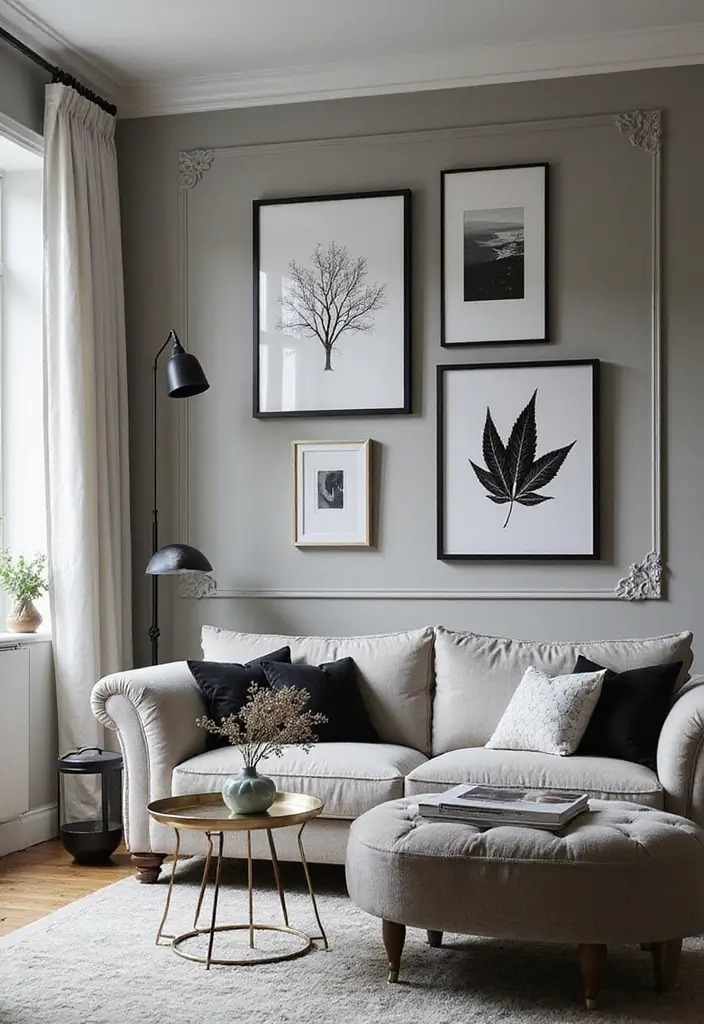 29 Decor Wall in Living Room Ideas That Add Personality and Depth - 24. Contrast with Black and White