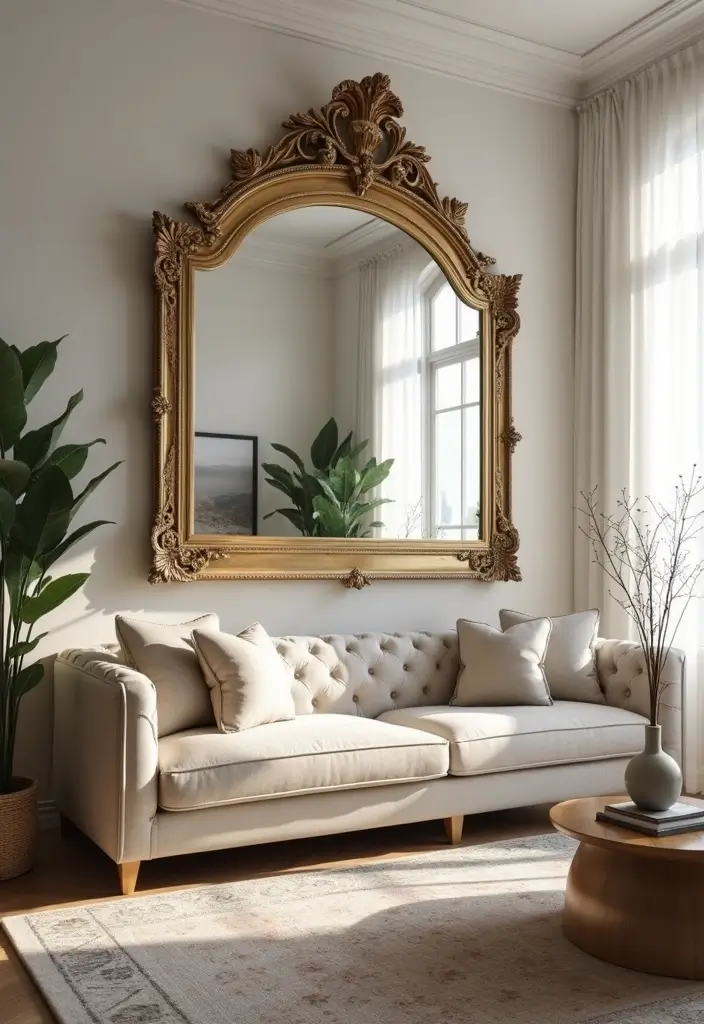 29 Decor Wall in Living Room Ideas That Add Personality and Depth - 8. Statement Mirrors
