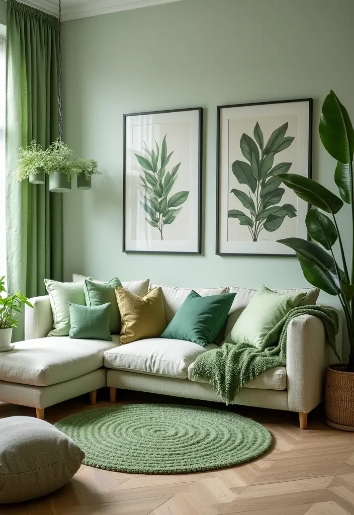 29 Earthy Green Living Room Ideas That Bring Peaceful Vibes - 10. Green Accents