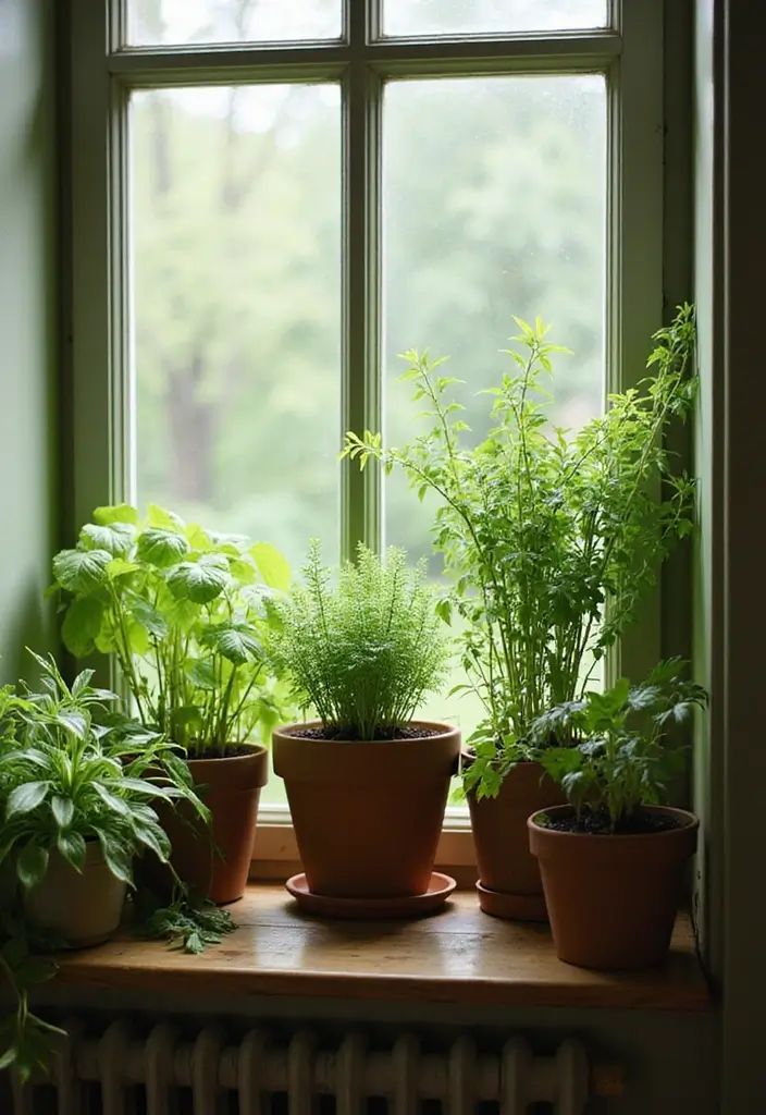 29 Earthy Green Living Room Ideas That Bring Peaceful Vibes - 17. Indoor Herb Garden