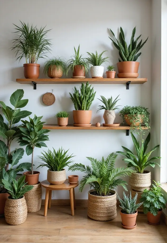 29 Earthy Green Living Room Ideas That Bring Peaceful Vibes - 2. Lush Greenery Displays