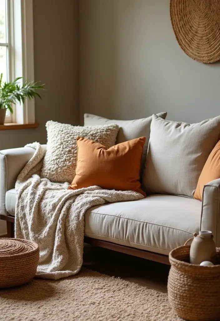 29 Earthy Green Living Room Ideas That Bring Peaceful Vibes - 3. Layered Textures