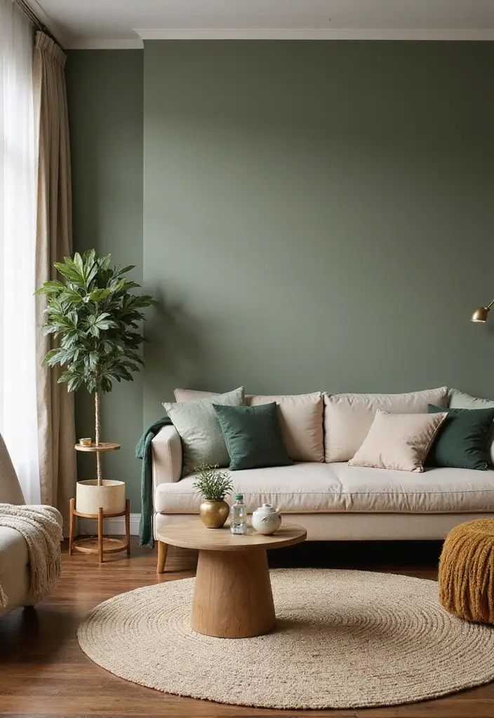 29 Earthy Green Living Room Ideas That Bring Peaceful Vibes - 6. Earthy Color Palette