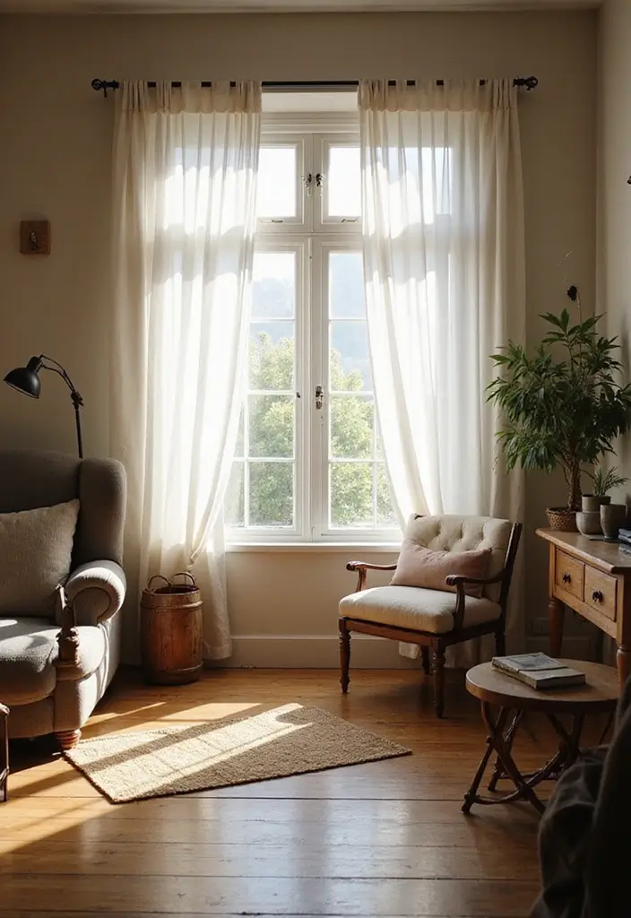29 Farmhouse Living Room Curtain Ideas That Add Country Charm - 1. Sheer White Curtains