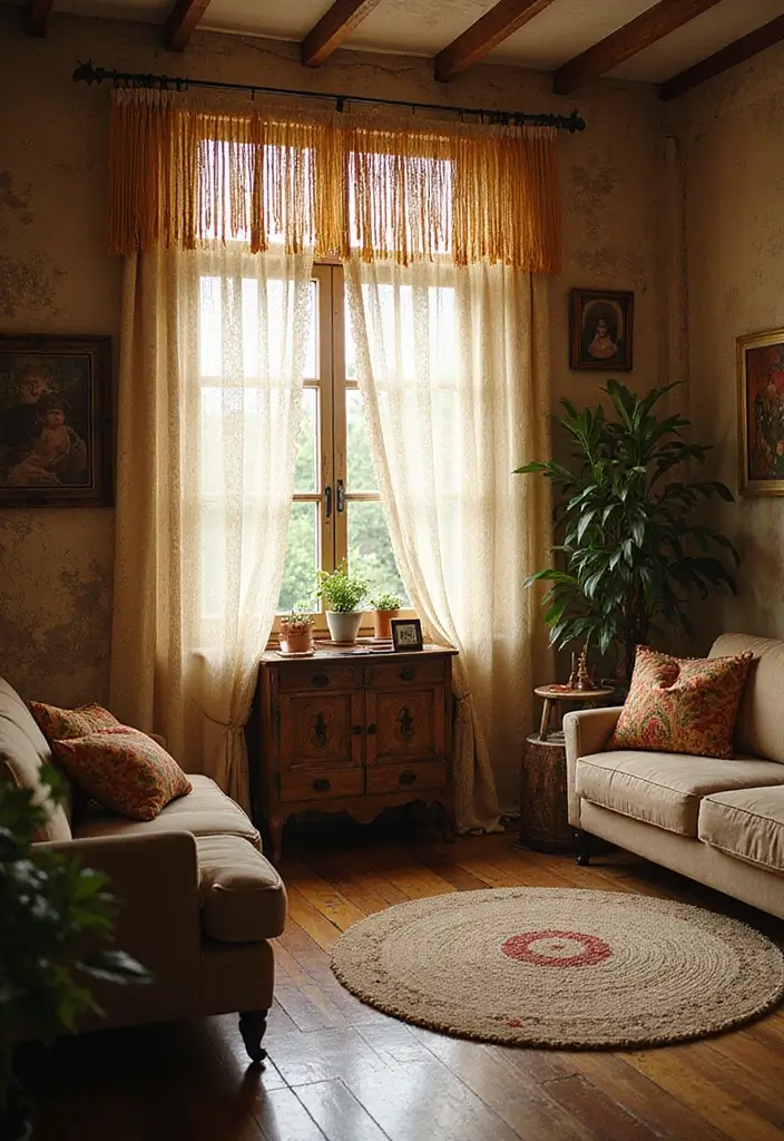 29 Farmhouse Living Room Curtain Ideas That Add Country Charm - 28. Fringed Curtains