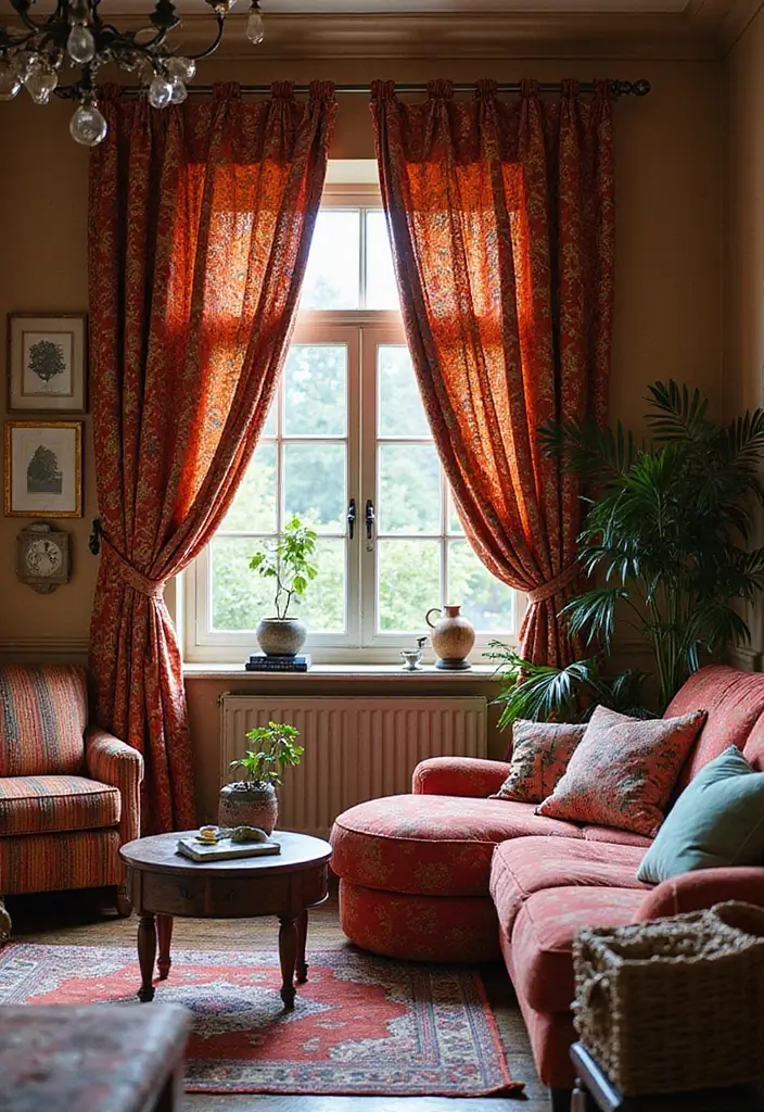 29 Farmhouse Living Room Curtain Ideas That Add Country Charm - 6. Colorful Jacquard