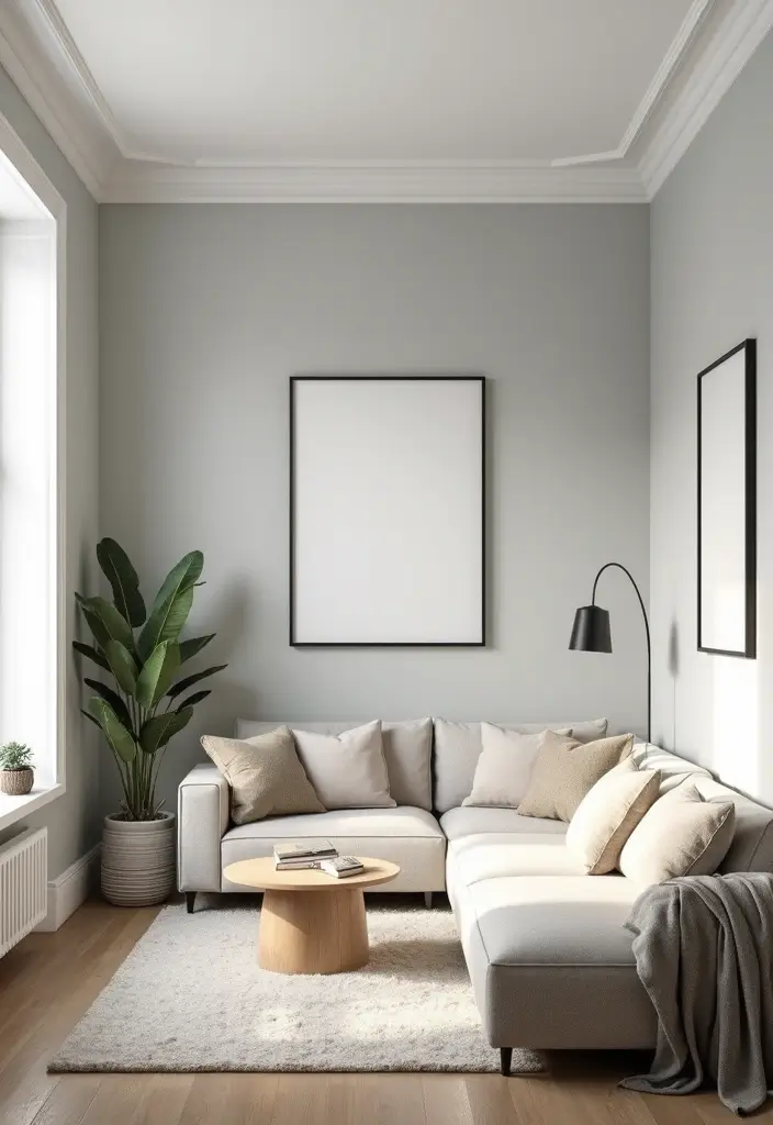 29 Grey Small Living Room Ideas That Feel Spacious and Light - 1. Light Grey Walls with White Trim