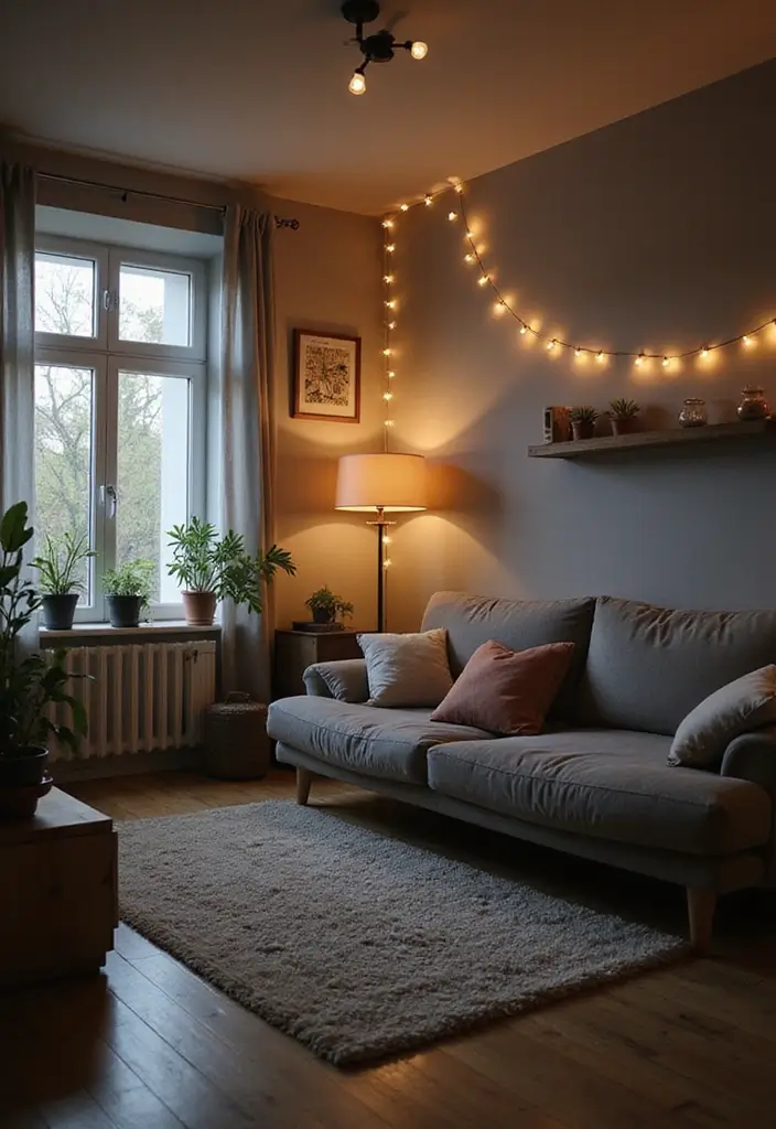 29 Grey Small Living Room Ideas That Feel Spacious and Light - 11. Soft Lighting Effects