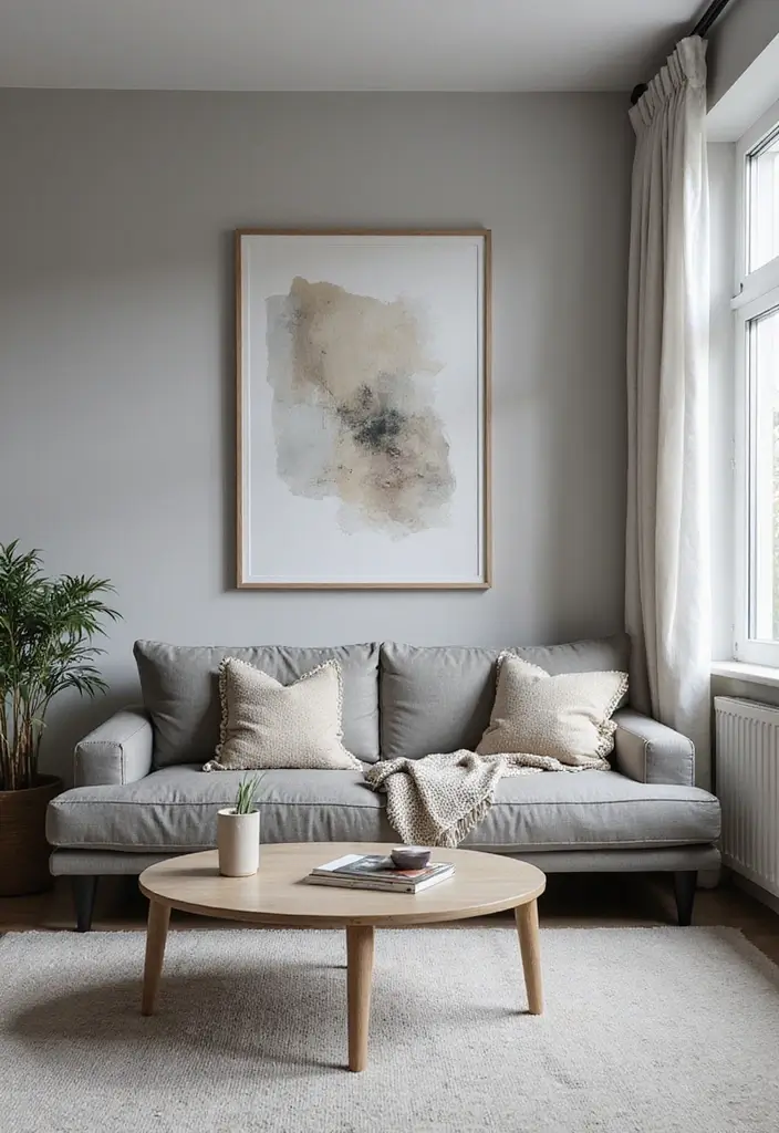 29 Grey Small Living Room Ideas That Feel Spacious and Light - 12. Choose Large Art Pieces