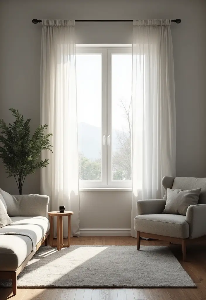 29 Grey Small Living Room Ideas That Feel Spacious and Light - 13. Minimalist Window Treatments