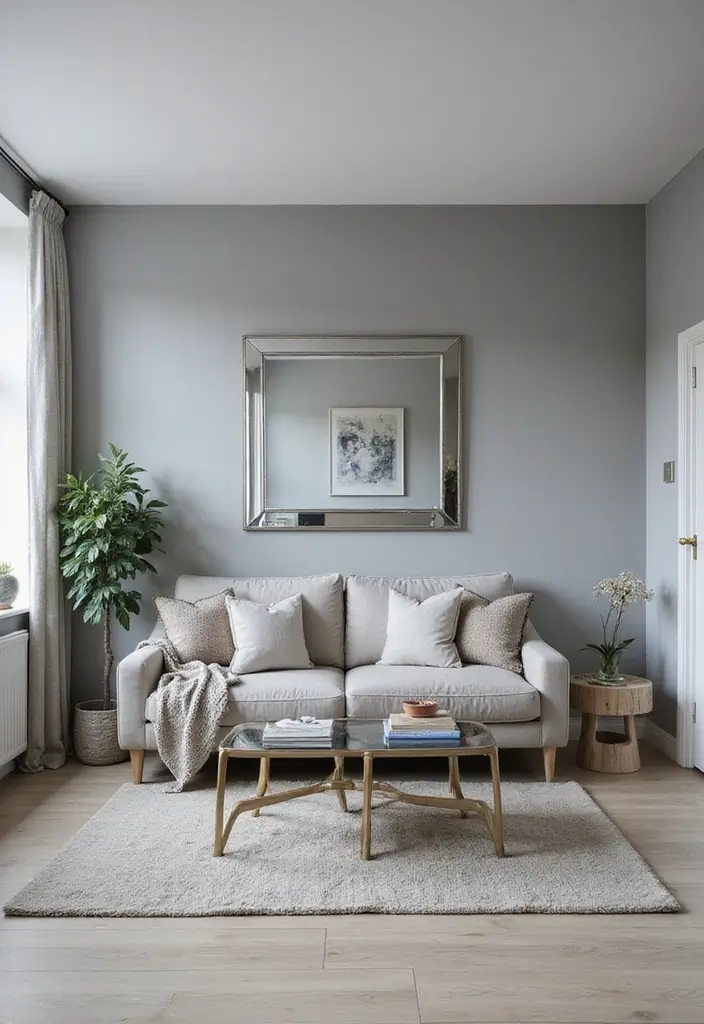 29 Grey Small Living Room Ideas That Feel Spacious and Light - 14. Reflective Surfaces