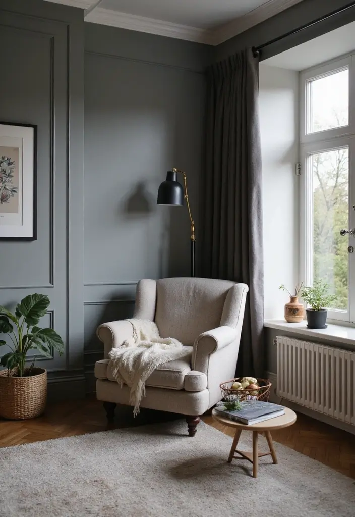 29 Grey Small Living Room Ideas That Feel Spacious and Light - 16. Cozy Reading Nook