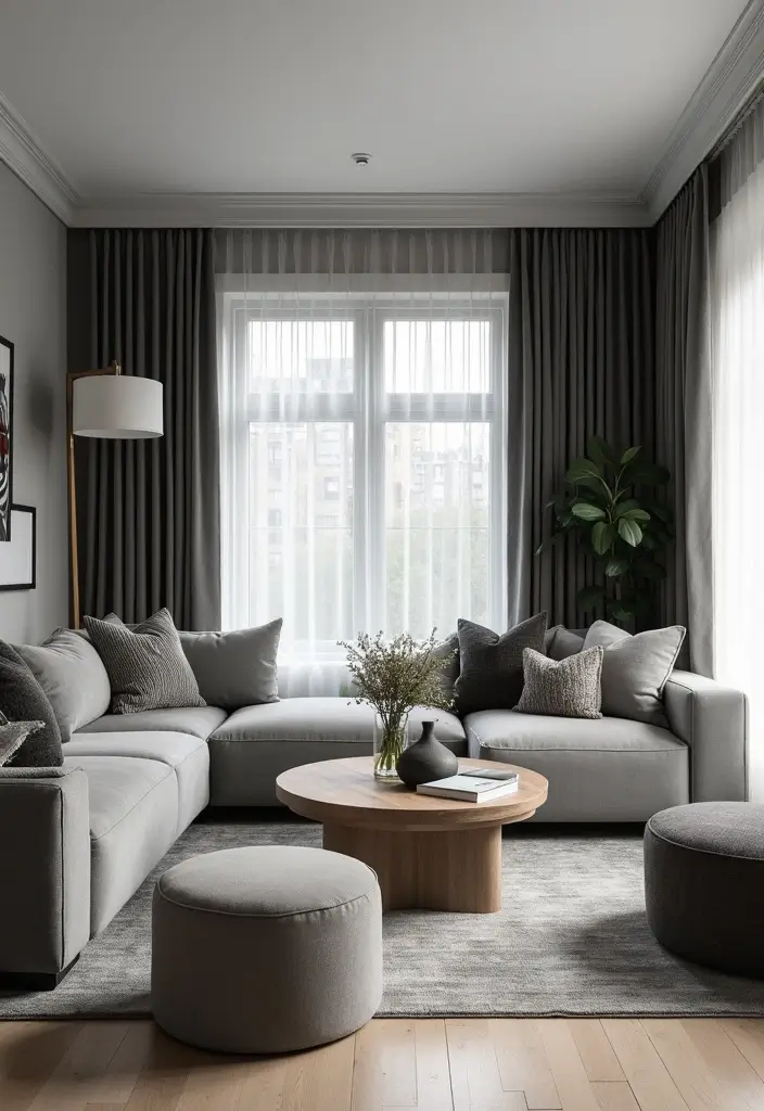 29 Grey Small Living Room Ideas That Feel Spacious and Light - 17. Grey on Grey