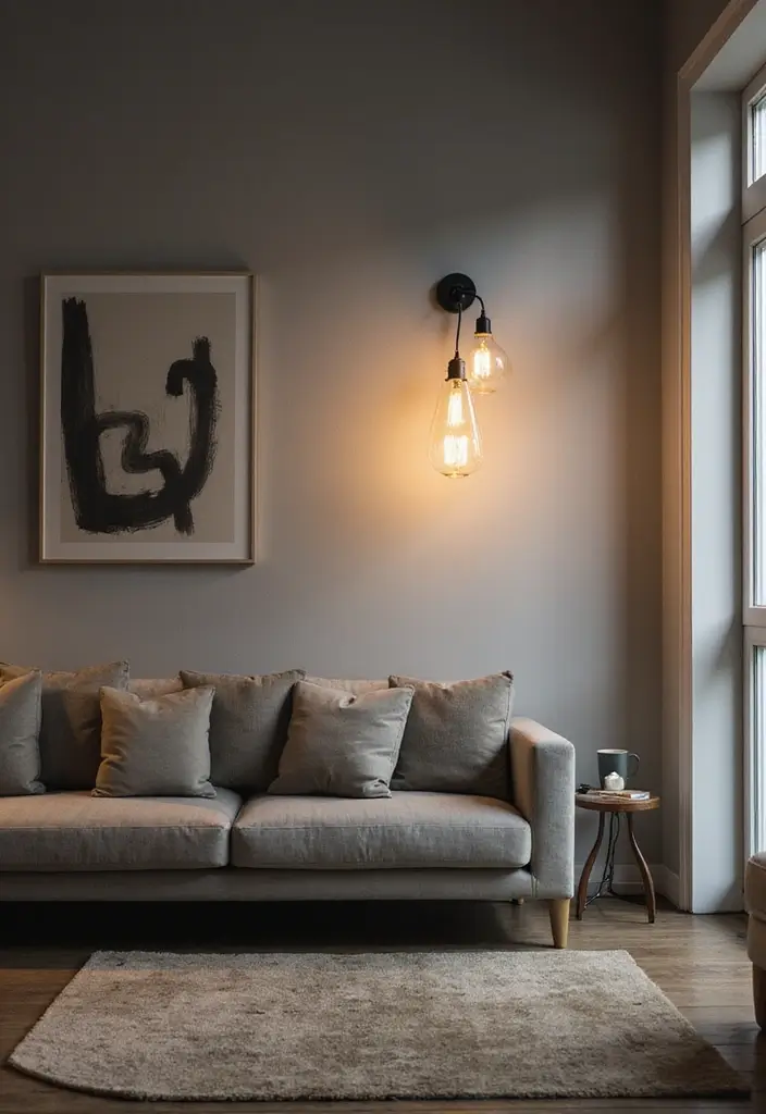 29 Grey Small Living Room Ideas That Feel Spacious and Light - 5. Unique Lighting Fixtures