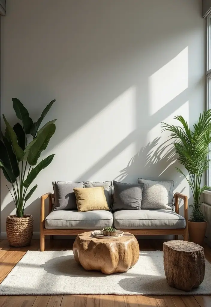 29 Grey Small Living Room Ideas That Feel Spacious and Light - 8. Natural Elements