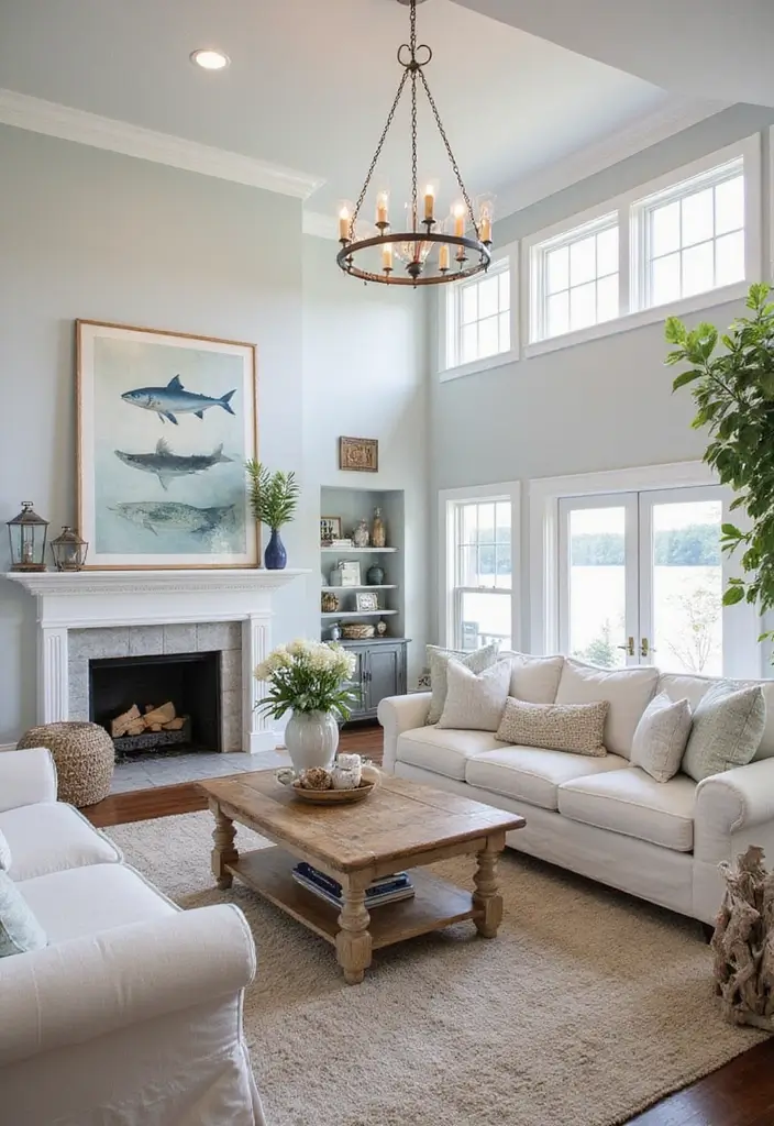 29 Lake House Living Room Ideas That Bring the Outdoors In - 14. Coastal Decor Elements