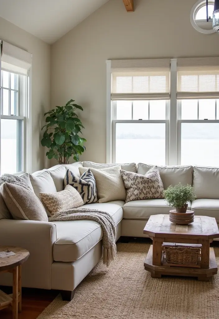 29 Lake House Living Room Ideas That Bring the Outdoors In - 2. Cozy Textiles and Layers