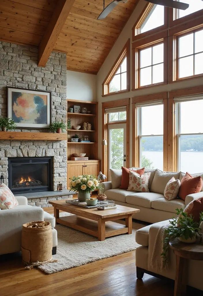 29 Lake House Living Room Ideas That Bring the Outdoors In - 28. Seasonal Decor