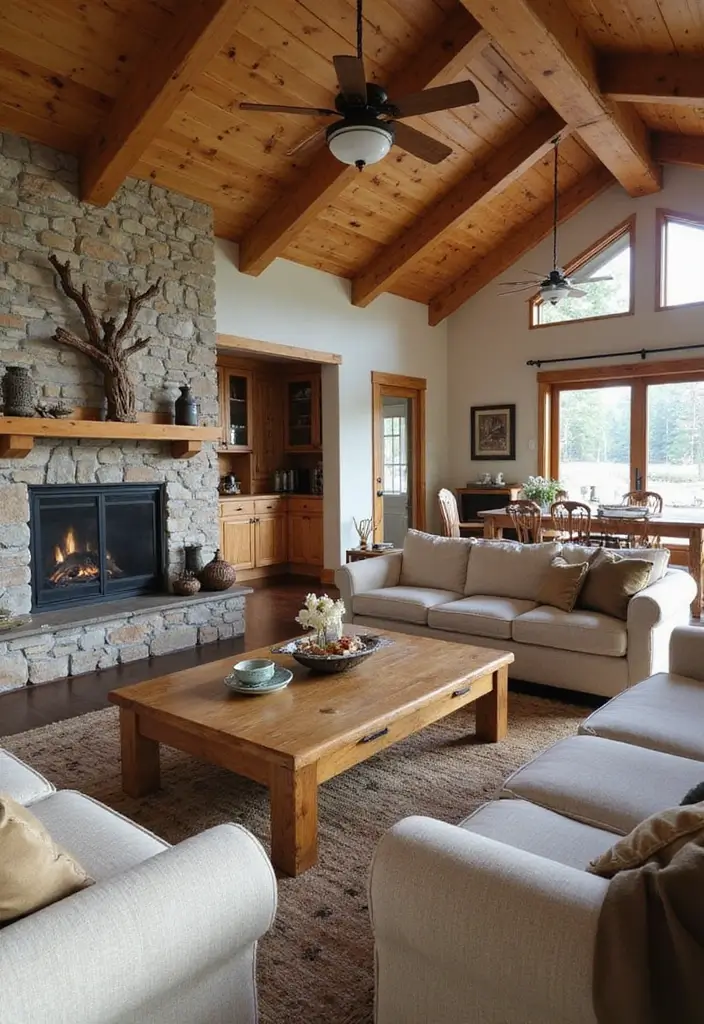 29 Lake House Living Room Ideas That Bring the Outdoors In - 3. Natural Wood Accents