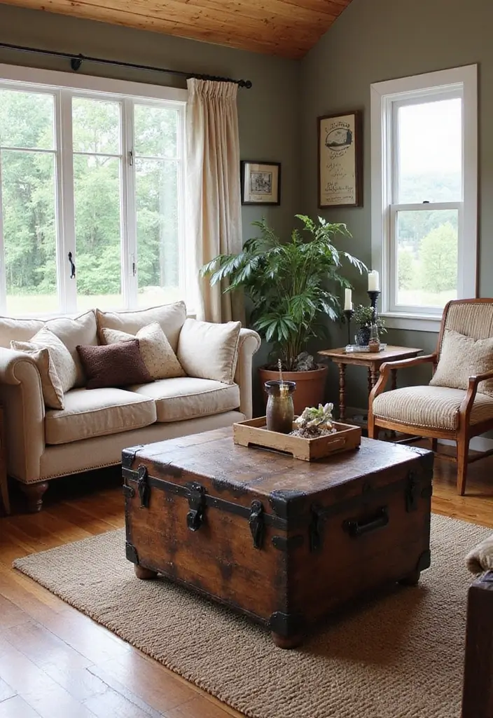 29 Lake House Living Room Ideas That Bring the Outdoors In - 9. Rustic Accent Furniture