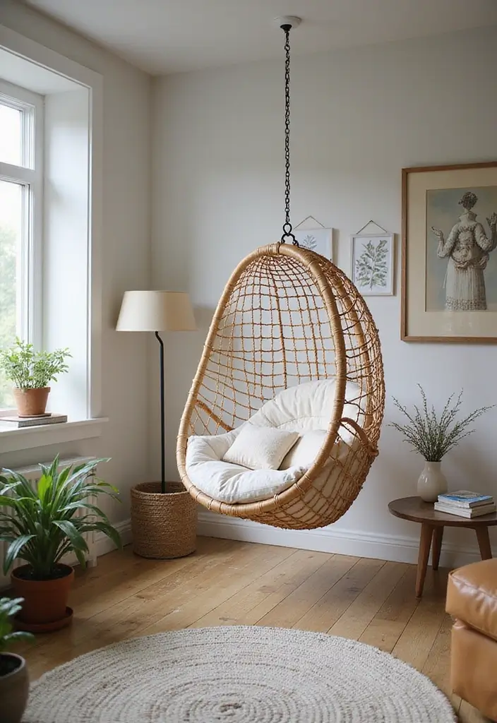 29 Living Room Chairs Ideas Small Spaces That Save Space Beautifully - 29. Creative Hanging Chairs