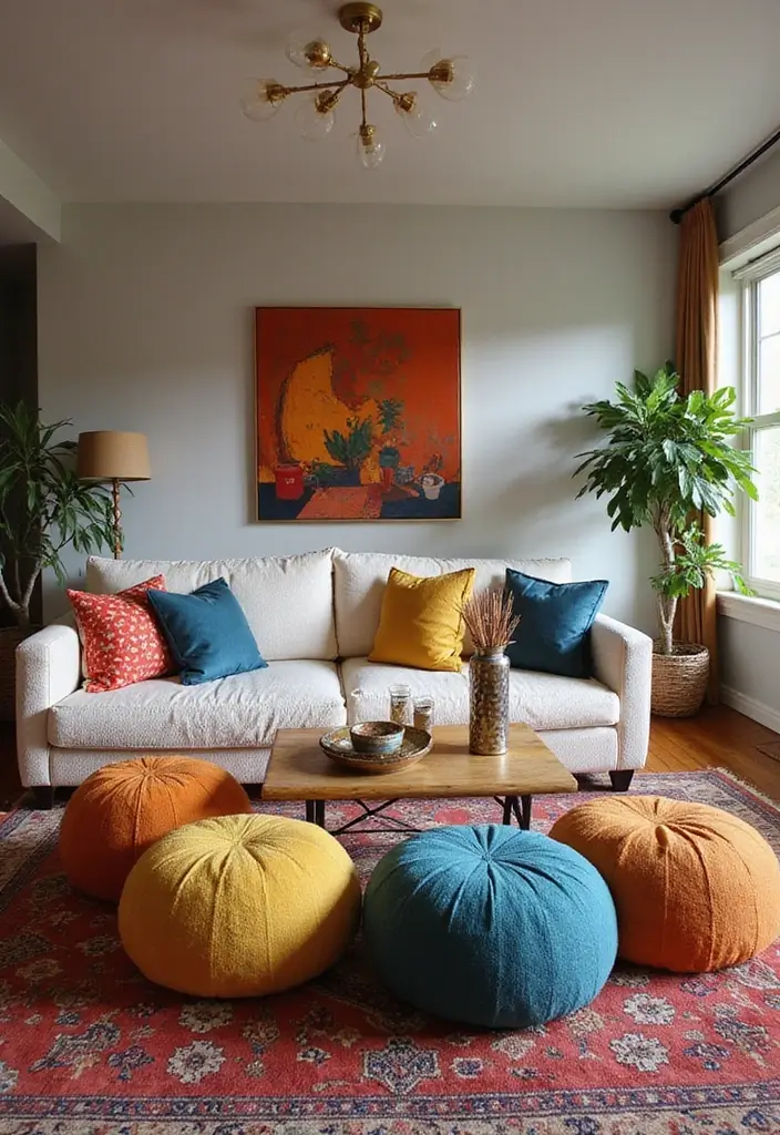 29 Living Room Chairs Ideas Small Spaces That Save Space Beautifully - 5. Poufs and Ottomans as Seating